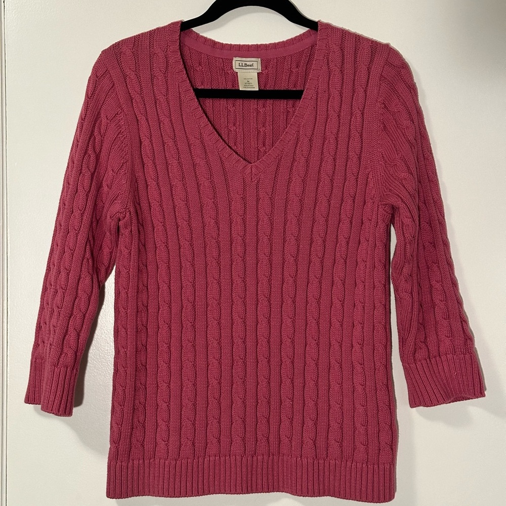 L. L. Bean cable knit v neck sweater pink size medium